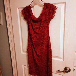 Rue21 Lace Red Dress L Zip up Lace Ruffles New